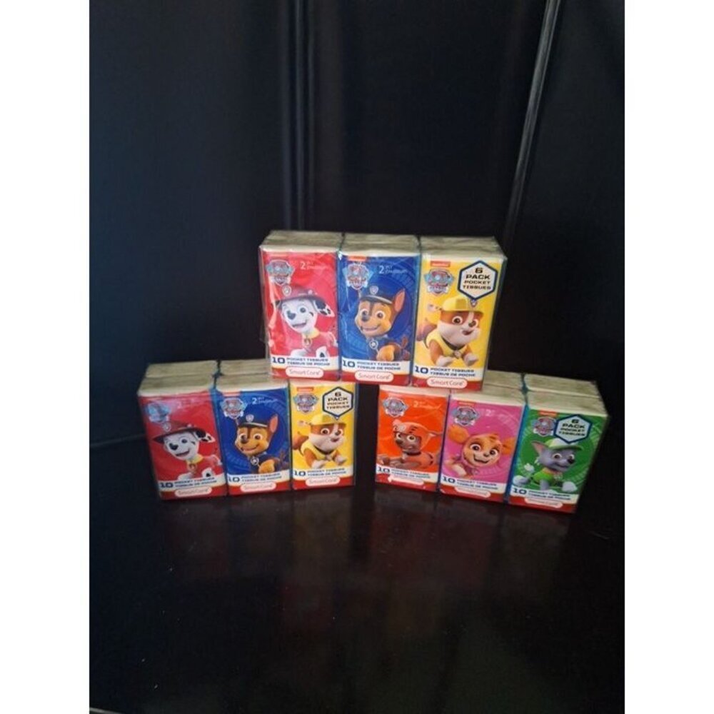 Lot of 3 Paw Patrol Pocket Tissues 6-Pack Each – SmartCare 2-Ply Travel Packs (1